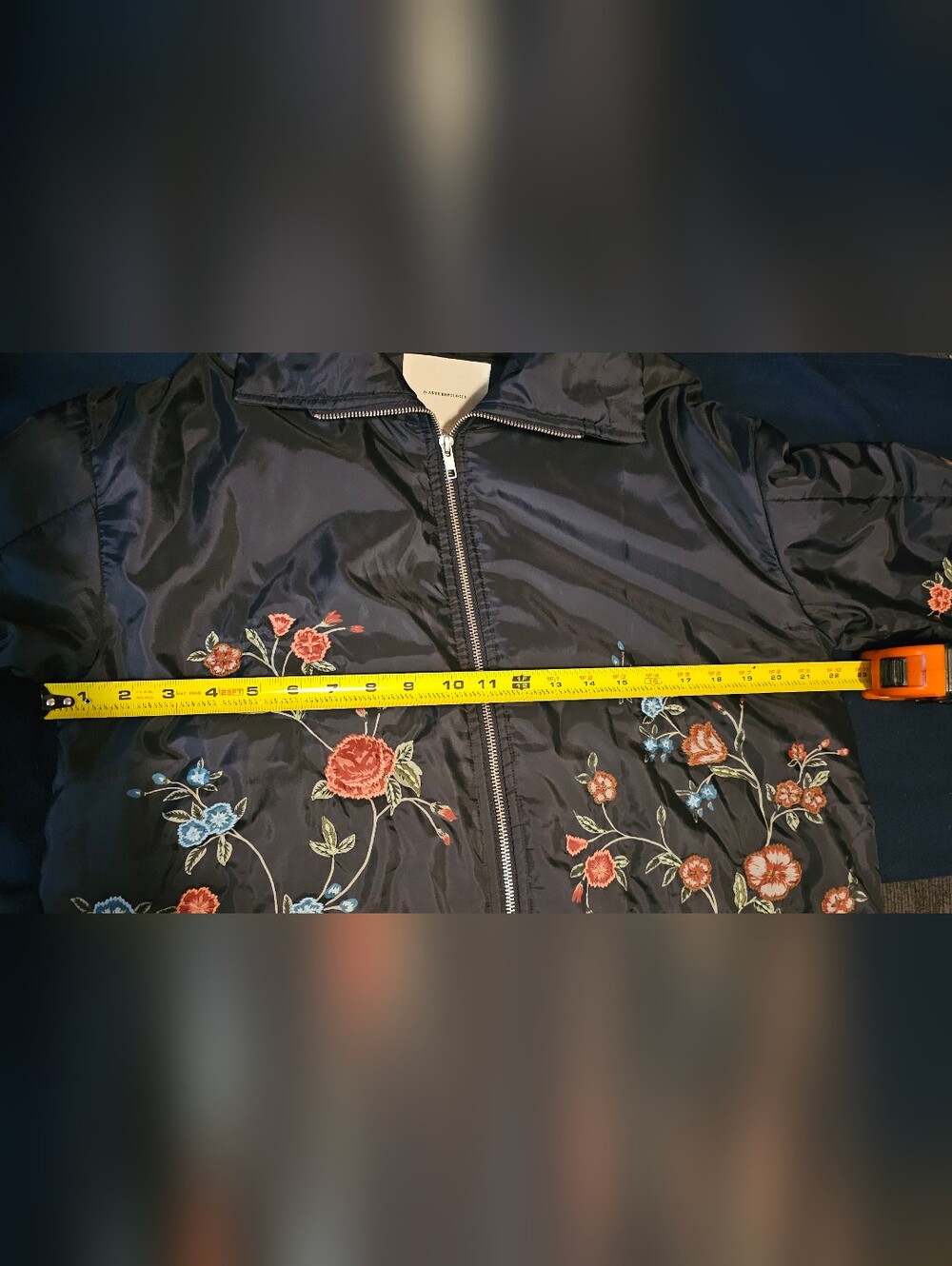 Anthropologie Dahlia Floral Bomber Jacket – Navy Blue Embroidered | Size Large - Picture 5 of 6
